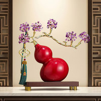 Ornement de citrouille rouge brillant avec arbre en cristal d'améthyste et pompon nuage, décoration Feng Shui porte-bonheur pour entrée et cadeau de pendaison de crémaillère