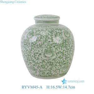 RYVM45-A Vente en gros de pots à thé en céramique chinoiserie <span class=keywords><strong>vert</strong></span> et blanc à motifs floraux complets, <span class=keywords><strong>vase</strong></span> - Product Image 2