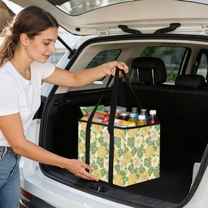 Loq Moq Tropical Flower Food Storage Box Nylon Foldable Reusable Custom Shopping Bags Grocery Tote with Double Handle - Product Image 6