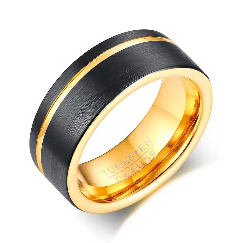 Мужские Кольца Черный карбид вольфрама Золотая паза мужское кольцо матовое обручальное кольцо Модные ювелирные изделия