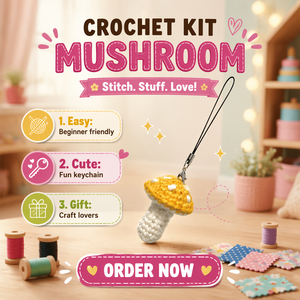 Kit de crochet DIY <span class=keywords><strong>VOSAN</strong></span> Champignon jaune, porte-clés à coudre, fournitures de tricot pour les amateurs de loisirs créatifs à partir de 7 ans - Product Image 2