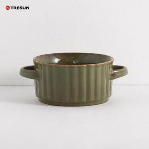 Color Glazed Ceramic <b>Soup</b> <b>Bowl</b> Customized Round <b>Soup</b> <b>Bowl</b> <b>with</b> Two <b>Handle</b> - Product Image 4