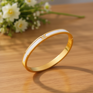 Bracciale in acciaio inossidabile con conchiglia e diamanti tono oro 47710 11 PQT12 - Product Image 2