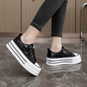 Chaussures plateforme tendance pour femme, sportives, à lacets, antidérapantes, avec talon compensé, à sequins, respirantes, adaptées à la saison (printemps-été) - Product Image 4