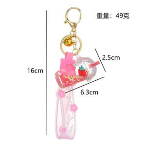 3D Acrylic Kawaii Cute Keyring Key Chain Ring Creative Filed Liquid Oil Quicksand Bottle Cute Strawberry <b>Floating</b> Keychain - Product Image 5