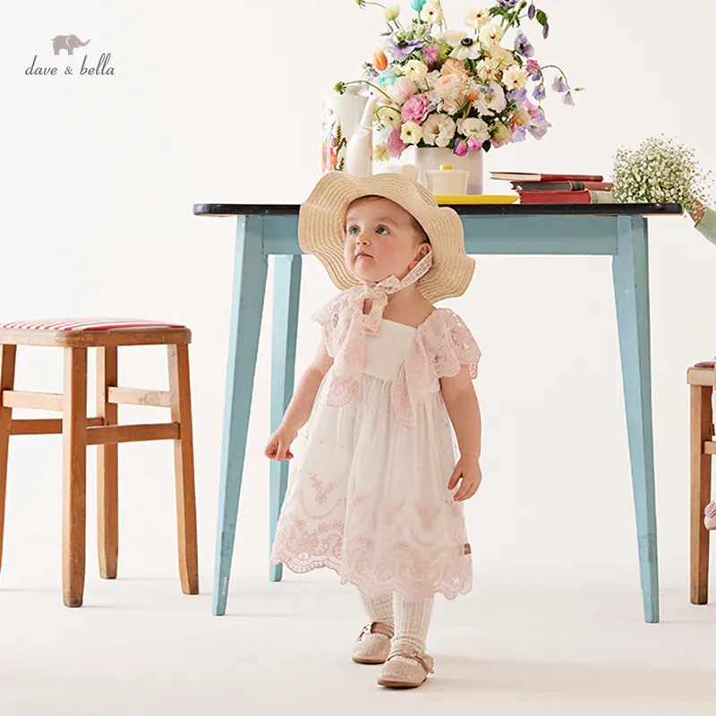 DB2220870 dave bella summer baby girls cute embroidery mesh dress fashion party dress girl infant lolita clothes