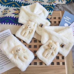 Plush Bear Neck Warmer White Solid Color Cartoon Design Unisex Winter Accessory - Product Image 1