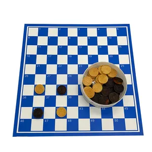 Wooden Chess Pieces PVC Plastic Folding Board Checkers Type Draughts Game Set