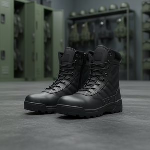Bottes tactiques de sécurité montantes en cuir PU pour hommes, idéales pour l'hiver, les activités extérieures et les gardes de sécurité, personnalisables OEM/ODM, certifiées ISO CE - Product Image 4