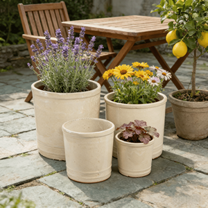 Ensemble de pots à fleurs en terre cuite, finition émaillée, design cylindrique, pour la maison, le jardin, l'intérieur et l'extérieur, durable, écologique, vente en gros - Product Image 1