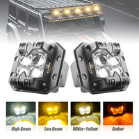 LLevo 4D Lens Side Shooter Led Work Light with Strobe 4inch Flush Mount Pod Light for Truck Pickup 4x4 Offroad