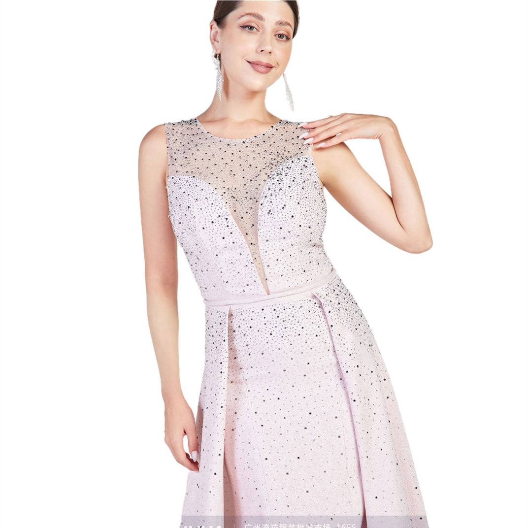 2021 new jacquard pink hot diamond V-neck sexy high-waisted big swing skirt prom high-end evening dress evening dresses women lo