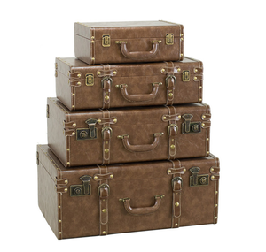 4 Sets Suitcase Vintage Leather Storage Trunk Boxes With Handles Set Suitcase Trunk