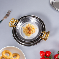 Plat de service rond ovale en acier inoxydable martelé pour paella, idéal pour les restaurants, les steaks et les fruits de mer