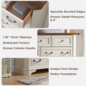 Credenza Rustica Stile Fattoria WenFeng OEM/ODM - 137 cm di Larghezza, 7 Cassetti, Texture <span class=keywords><strong>Legno</strong></span> <span class=keywords><strong>Naturale</strong></span>, Mobile Antico per Camera da Letto e Corridoio - Product Image 6