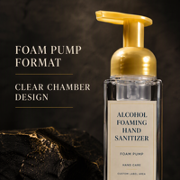 Désinfectant pour les mains à l'alcool moussant sans rinçage, flacon pompe, logo personnalisé, marque privée pour le bureau, les voyages, la vente au détail, l'hôtellerie