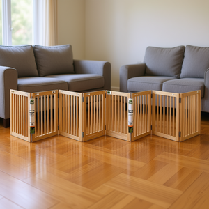 Cancelletto per Cani in Legno di Pioppo a 6 Pannelli, Pieghevole, per Interni, Stile Moderno, Beige - Product Image 2