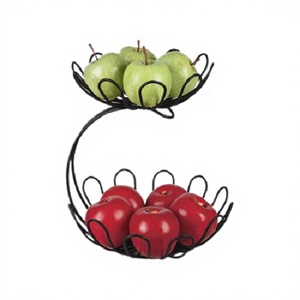 Tamaño personalizado forma redonda cocina verduras y frutas almacenamiento 2 niveles Alambre de hierro cesta de Color negro por las artes del hogar - Product Image 1
