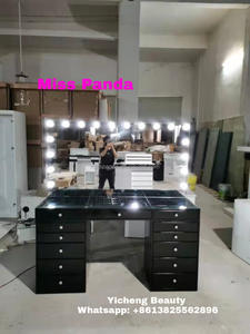 Yicheng beauté noir <span class=keywords><strong>Hollywood</strong></span> meubles maquillage vanité bureau éclairé miroir commode verre <span class=keywords><strong>coiffeuse</strong></span> - Product Image 5