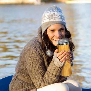 500Ml <b>Thermos</b> Mug Led Temperature Display Smart Touch Bamboo Wooden Stainless Steel Insulated With Tea Infuser Strainer - Product Image 6