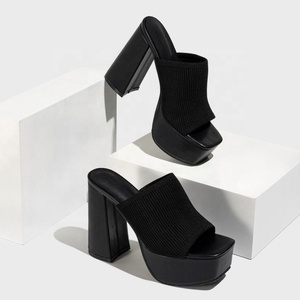Nouvelles sandales d'été pour femmes, en tricot, à talons épais, imperméables, <span class=keywords><strong>plateforme</strong></span>, pour la rue et les défilés - Product Image 6