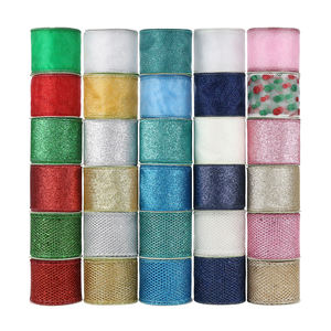 Midi nuovi arrivi 5 yarde Per rotolo 63mm tinta unita poliestere Organza Glitter <span class=keywords><strong>Mesh</strong></span> nastro cablato da 2.5 pollici - Product Image 1