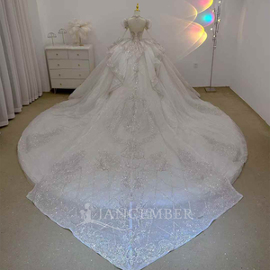 Robes de mariée populaires de style robe de bal pour femmes, col rond, ornées de perles et de paillettes, Vestido De Novia Lsjj100 - Product Image 6