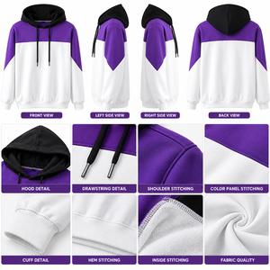 เสื้อฮู้ดซิปสีขาวล้วนสำหรับผู้ชาย เสื้อฮู้ดแขนยาวลำลอง เสื้อฮู้ดสตรีทแวร์ผ้าฟลีซโพลีเอสเตอร์/คอตตอนแบบกำหนดเองสำหรับผู้ชาย - Product Image 6