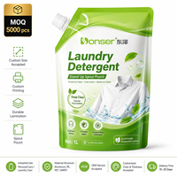 Sachet d'emballage personnalisé imprimé réutilisable en plastique pour recharge de lessive liquide, avec bec verseur et pochette