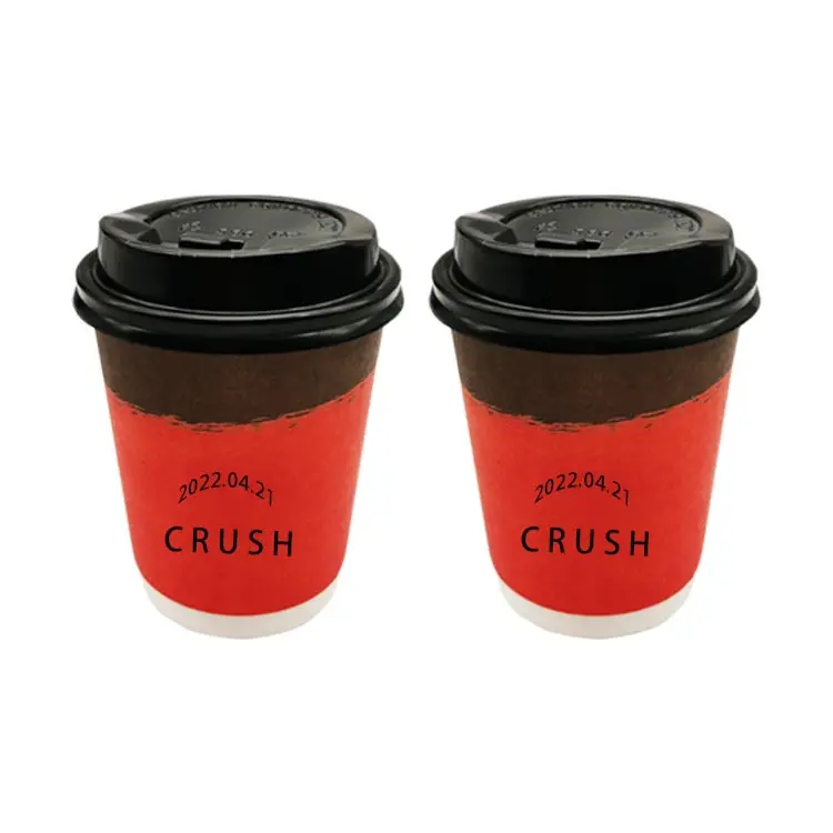 Custom Logo Printed Paper Cups Packaging Double Wall Paper Coffee Cups With Ps Lid For Hot Beverage