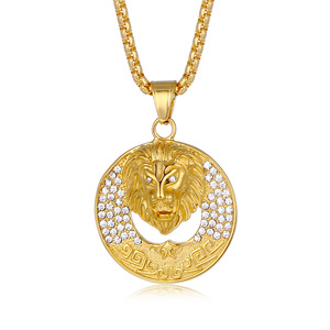 Collier Pendentif Lion Iced-Out en Acier Inoxydable Plaqué Or 18 carats avec Zircons, Chaîne Maille Cubaine, Style Hip Hop, Pièce Maîtresse Tendance pour Homme - Product Image 4