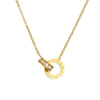 Collier pendentif double anneau en cuivre, orné de diamants, chiffres romains, style bambou, tendance, best-seller transfrontalier