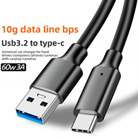Kabel Data Ponsel LICHO PQ108 USB3.2 Tipe-C Konektor USB-A/Tipe-C 10Gbps 60W Pengisian Cepat CarPlay Bahan PVC Hitam Mobil