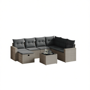 Conjunto de Sofás de Jardín de Ratán Sintético Gris Moderno, Muebles Modulares para Exteriores de 6 Plazas, Diseño Contemporáneo - Product Image 1