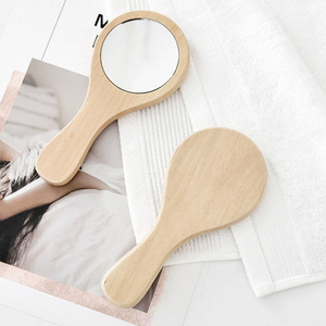 Custom Logo Round Bamboo Hand <b>Mirror</b> Eco Friendly Wooden Makeup <b>Mirror</b> <b>With</b> HD Glass For Beauty Brands - Product Image 4