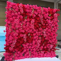 Dinding Bunga Mawar Buatan Warna Pink Terang, Panel Bunga Palsu Modern Buatan Tangan, Dekorasi Pernikahan, Acara Bridal Shower, Pesta