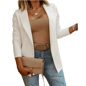 Milienz Sport Apparel Women Autumn Thin Solid White Black Business Casual Long Sleeve Breathable Notched Collar Work <b>Suit</b> Blazer - Product Image 2