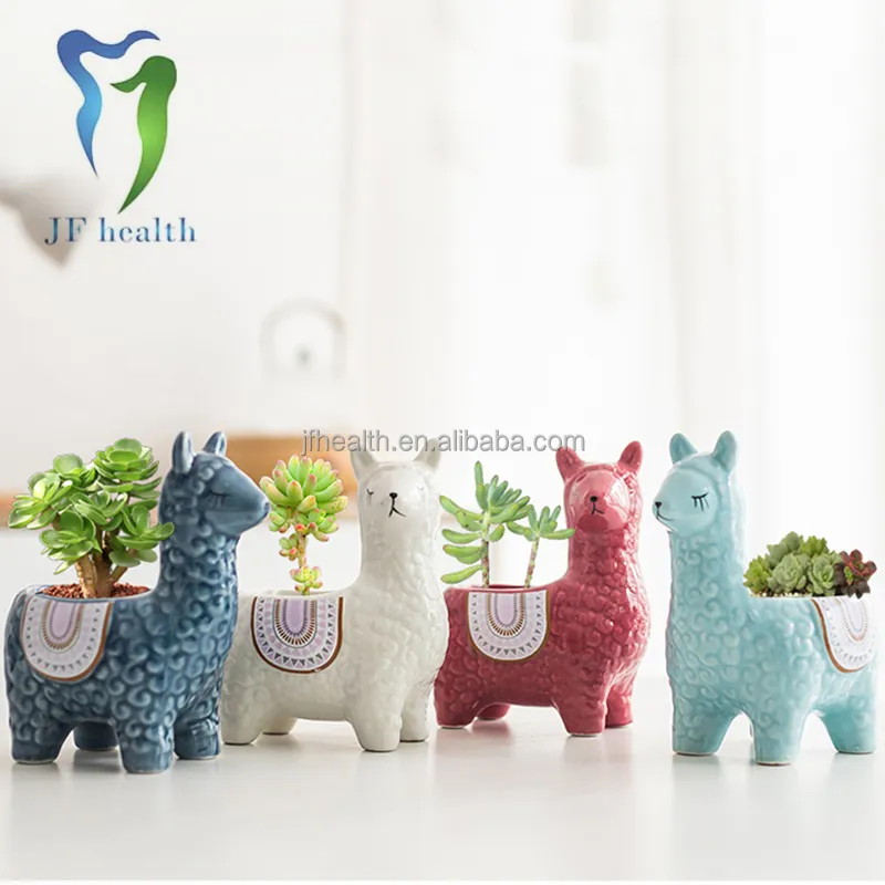 Succulent Flower Pot Ceramic Creative Personality Cute Alpaca Cartoon Set Vase