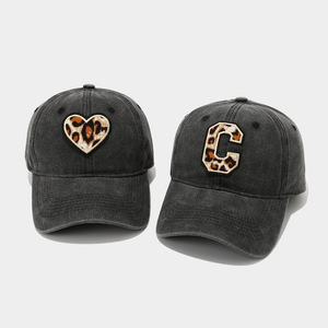 New Arrival Youmite 2 Logos Available Wholesale Washed Cotton Baseball <b>Hat</b> <b>Leopard</b> Heart C Logo Image Letter Unisex Common - Product Image 3