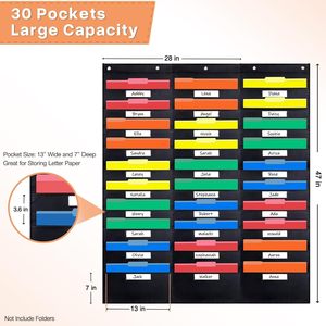 Organizador de Archivos de Pared con 30 Bolsillos y 5 Colgadores para Uso Escolar y de Oficina, Negro, Oxford 420D - Product Image 2