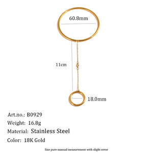Brazalete de cadena de mano de acero inoxidable con baño de oro de 18 quilates, anillo de mano conectado, joyería para mujer, para uso diario, fiestas, regalo. - Product Image 2