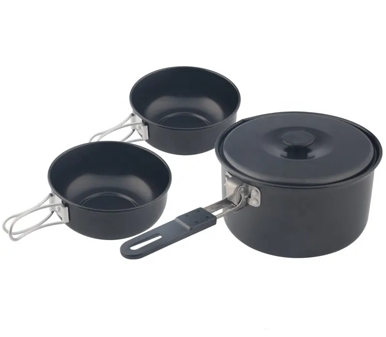 Portable non-stick cook pot 4pcs camping cooking set outdoor aluminium cooking pot set cookware