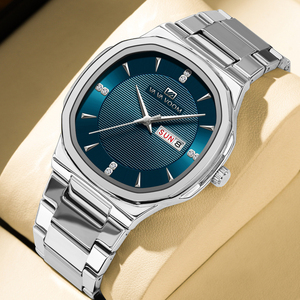 Reloj de pulsera de cuarzo para hombre, estilo hip hop, moderno, con correa dorada completa, calendario dual y fecha. - Product Image 2