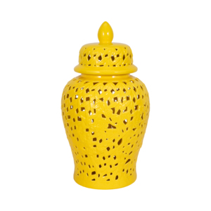 Vaso in ceramica con design traforato, urna decorativa gialla per l'esposizione in soggiorno - Product Image 3