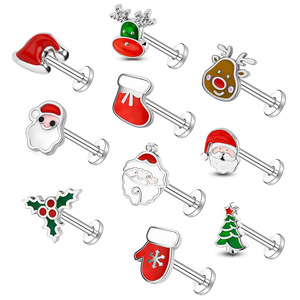 Cute Santa Claus Christmas Lip <b>Studs</b> Stainless Steel Cartilage Earrings Holiday Party Jewelry - Product Image 1