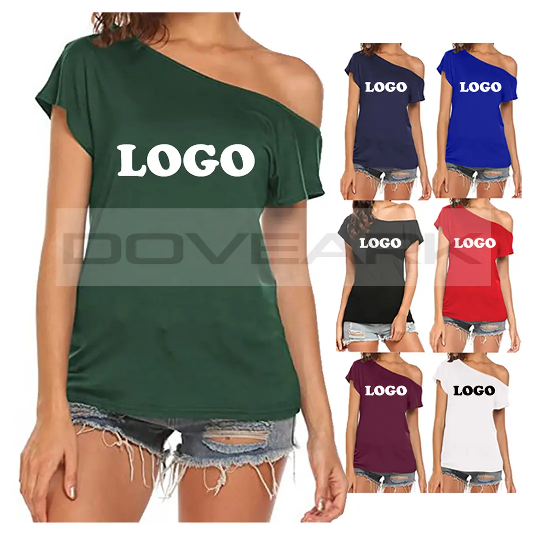 Boş kapalı omuz bluz kısa kollu üst sıcak satmak tasarım bayanlar T-shirt toptan sıcak özel etiket logosu ile kadınlar seksi rahat