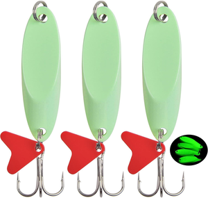 Señuelos de Pesca Tipo Cuchara, Brillan en la Oscuridad, Señuelos Giratorios de Metal Duro para Salmón, Lubina, Trucha, Lucio, Crappie, Walleye, Agua Salada y Agua Dulce - Product Image 1