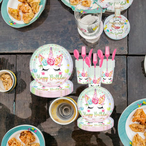 Vaisselle et décorations de fête d'<span class=keywords><strong>anniversaire</strong></span> de <span class=keywords><strong>licorne</strong></span> Assiettes en papier jetables et accessoires de table pour lieux à thème de princesse - Product Image 4