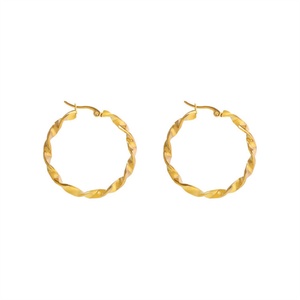 Boucles d'oreilles créoles torsadées simples en acier inoxydable plaqué or 25mm 40mm pour femmes, bijoux de mode en gros - Product Image 1