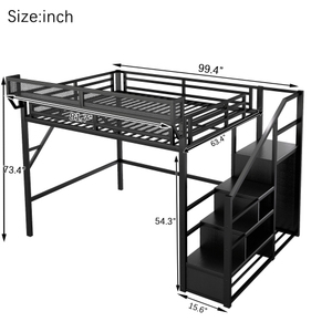Black Metal Loft <b>Bed</b> Kids Bunk <b>Bed</b> Space Saving Raised <b>Bed</b> with <b>Side</b> <b>Rail</b> and Ladder for Bedroom - Product Image 3
